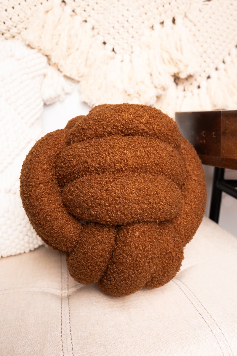 Cognac Knotted Ball Pillow, 10" - Wholesale Accessory Market