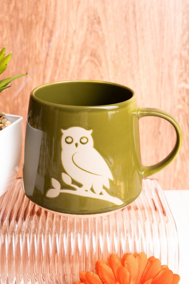 Hoo Wants Coffee Green Stoneware Mug - Wholesale Accessory Market