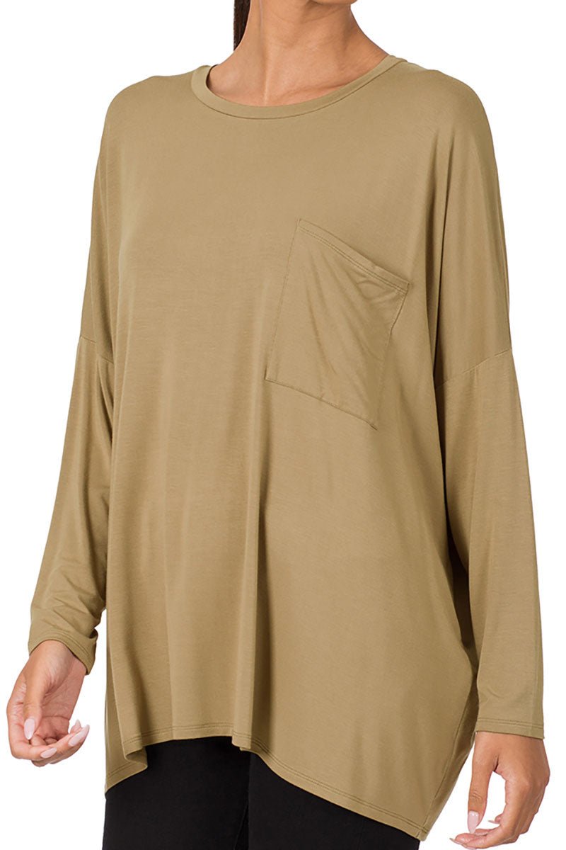 Zenana Classic Comfort Khaki Luxe Rayon Oversized Top - Wholesale Accessory Market