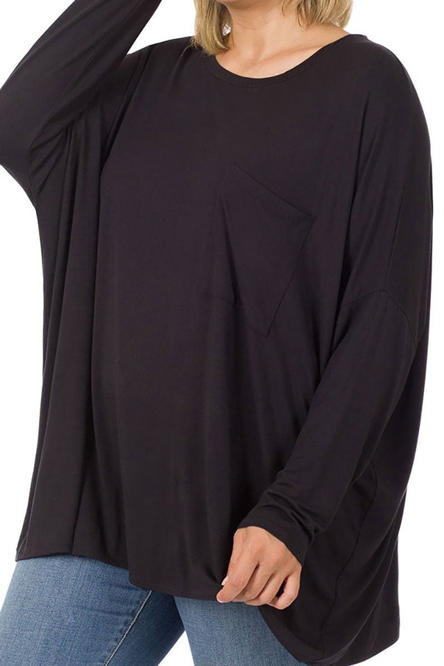 Zenana Plus Size Classic Comfort Black Luxe Rayon Oversized Top - Wholesale Accessory Market