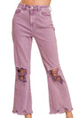 Zenana The Macie Violet High Waist Distressed Straight Pants - Wholesale Accessory Market