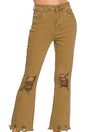 Zenana The Macie Deep Camel High Waist Distressed Straight Pants - Wholesale Accessory Market