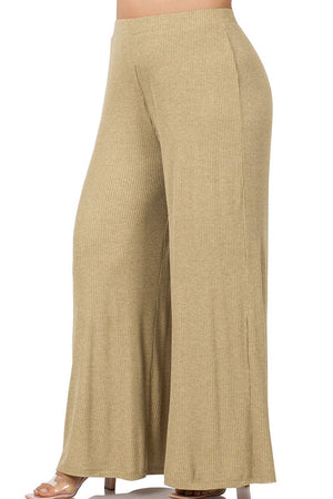 Zenana Plus Size Call On Me Dusty Olive Two - Tone Rib Pants - Wholesale Accessory Market