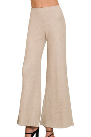 Zenana Double Take Light Mocha Knit Sweater Pants - Wholesale Accessory Market