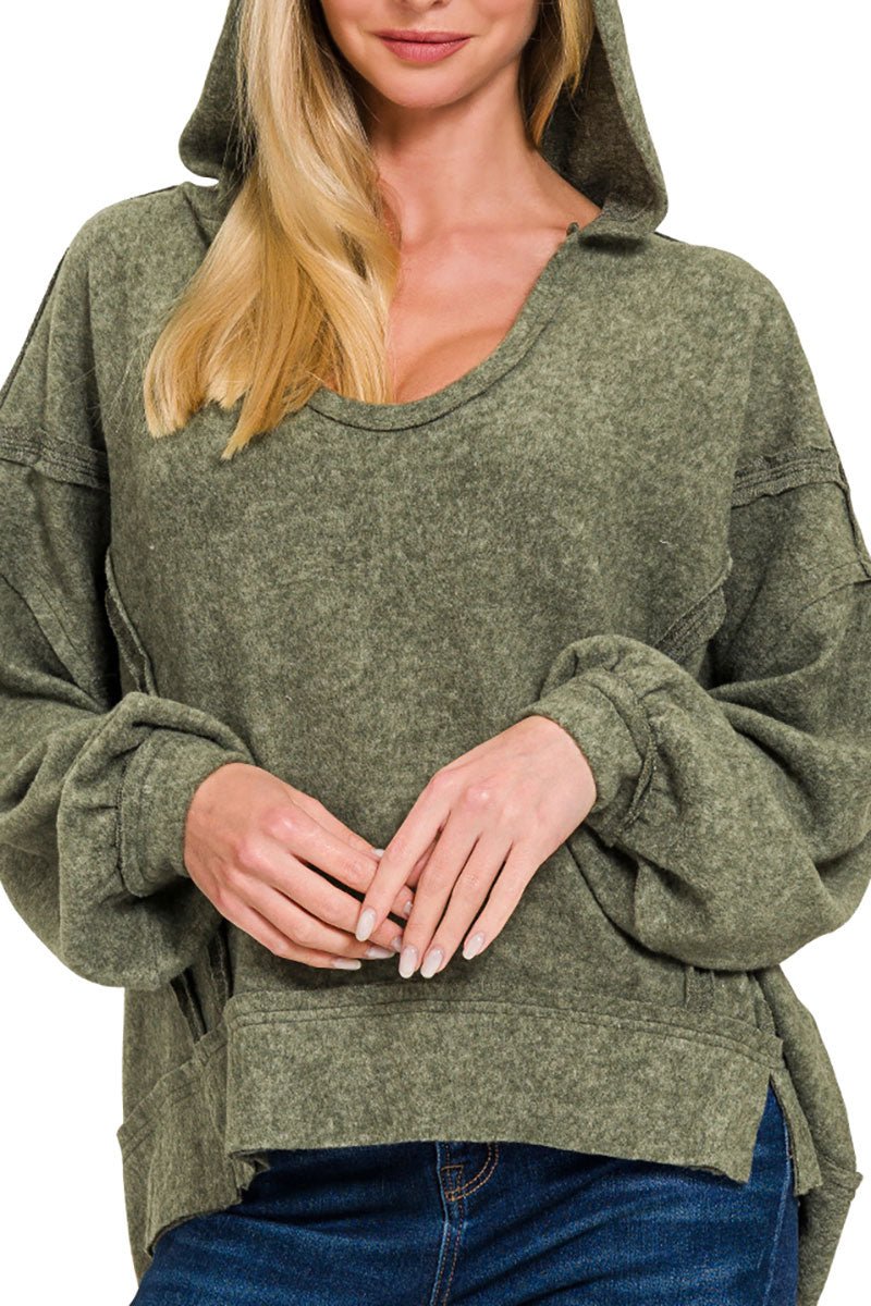 Zenana Toronto Nights Dark Olive Brushed Hacci Hoodie - Wholesale Accessory Market