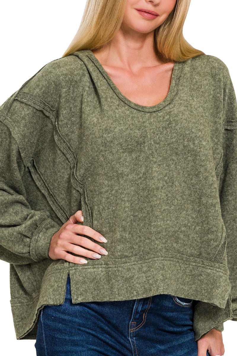 Zenana Toronto Nights Dark Olive Brushed Hacci Hoodie - Wholesale Accessory Market