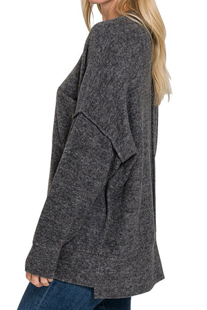 Zenana Quebec Harbour Black Brushed Melange Oversized Sweater - Wholesale Accessory Market