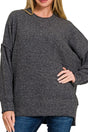 Zenana Quebec Harbour Black Brushed Melange Oversized Sweater - Wholesale Accessory Market