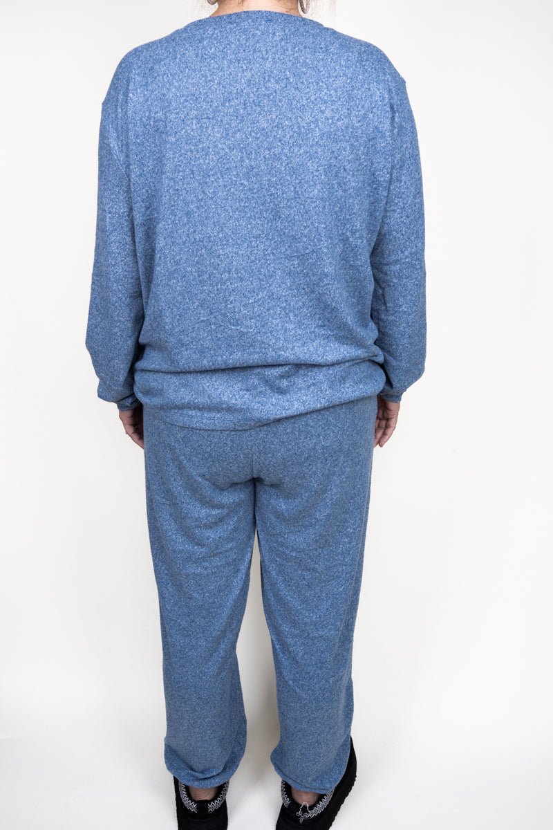 Zenana Lounge Life Dusty Blue Hacci Long Sleeve Jogger Set