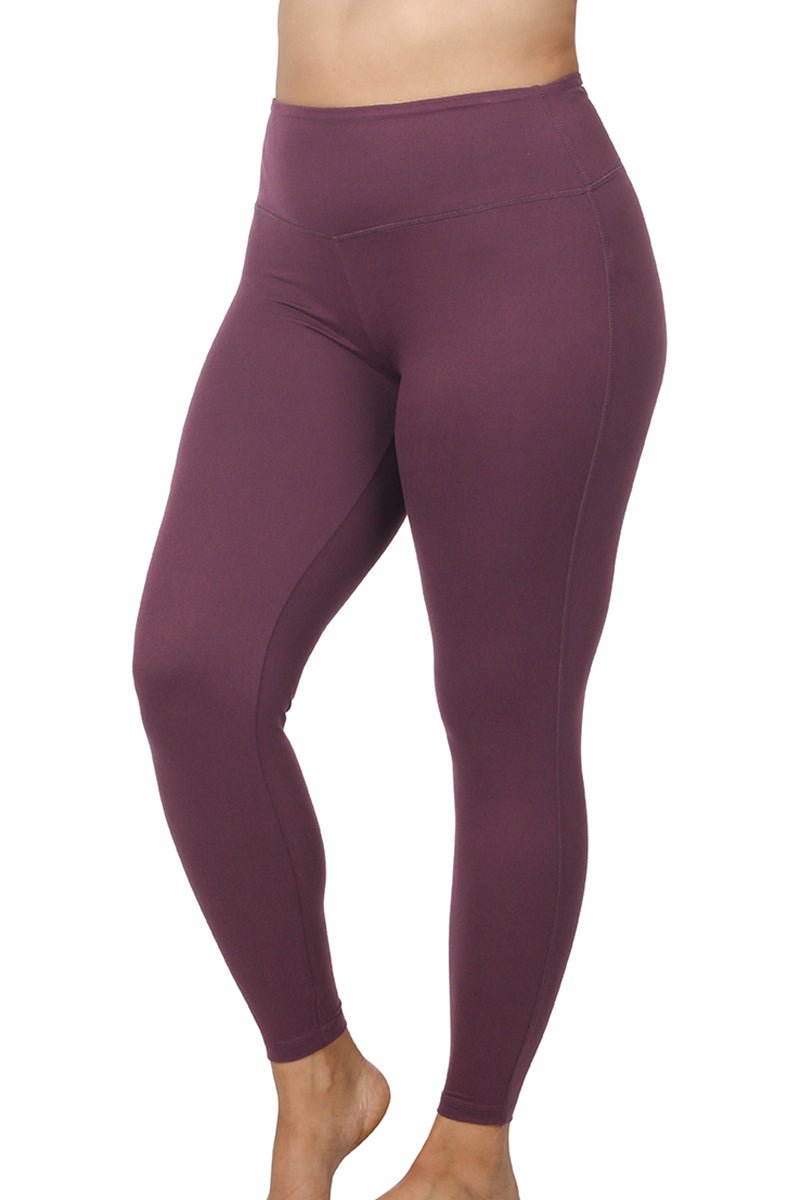 Zenana Plus Size Active Life Eggplant Brushed Leggings - Wholesale Accessory Market