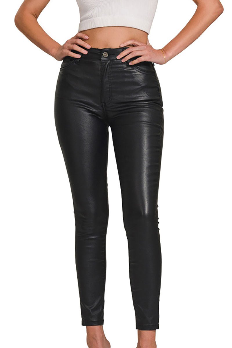 Zenana The Sandy Black Faux Leather Skinny Pants - Wholesale Accessory Market