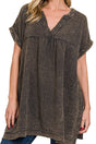 Zenana Cherry Grove Brown Washed Gauze V - Neck Dress - Wholesale Accessory Market