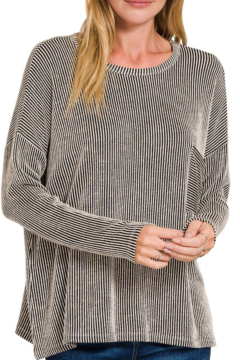 Zenana Fall Festival Black Oversized Striped Top - Wholesale Accessory Market