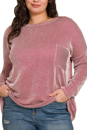 Zenana Plus Size Fall Festival Dark Red Oversized Striped Top - Wholesale Accessory Market