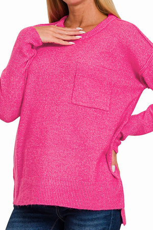 Zenana Maple Grove Heather Neon Hot Pink Melange Sweater - Wholesale Accessory Market