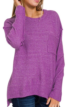 Zenana Maple Grove Heather Violet Melange Sweater - Wholesale Accessory Market