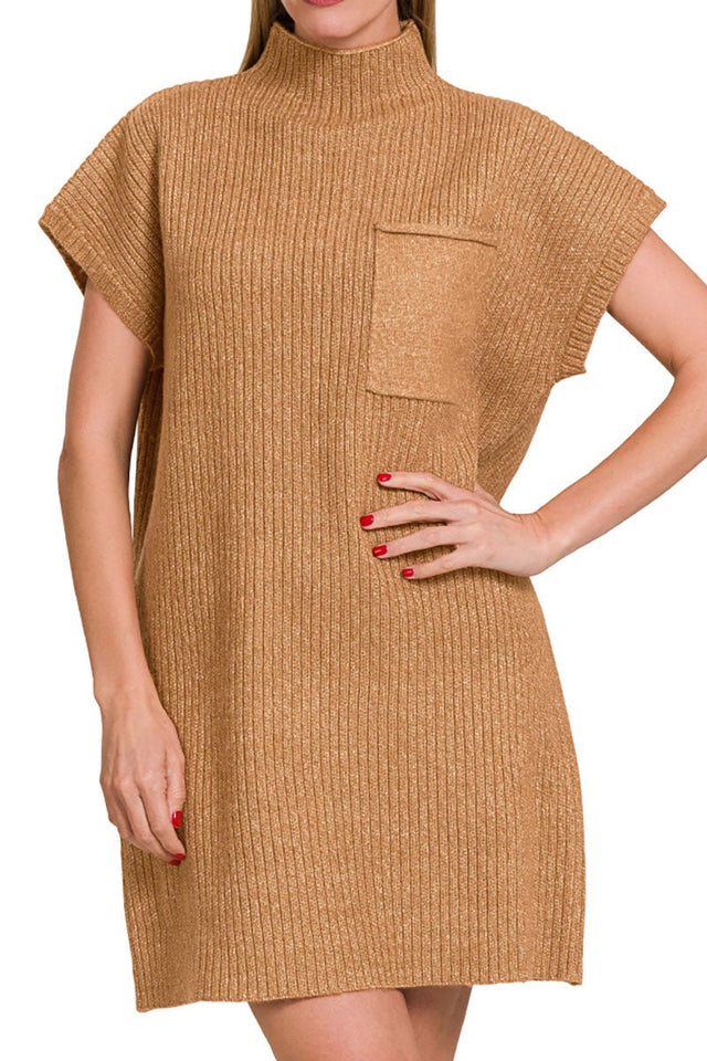 Zenana Burlington Deep Camel Mock Neck Sweater Dress - Wholesale Accessory Market