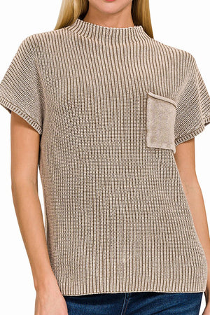 Zenana Milano Mocha Washed Mock Neck Sweater - Wholesale Accessory Market