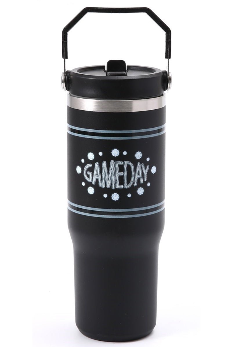 Zenana Black and Silver Gameday Flip Straw 30oz Tumbler - Wholesale Accessory Market