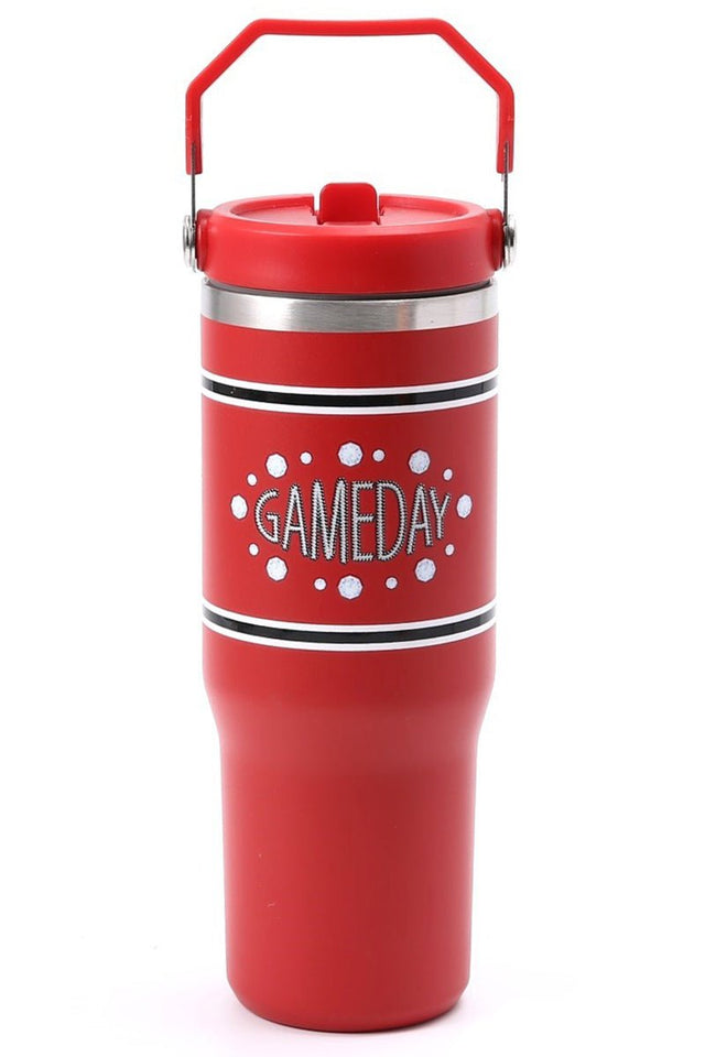 Zenana Red and Black Gameday Flip Straw 30oz Tumbler - Wholesale Accessory Market