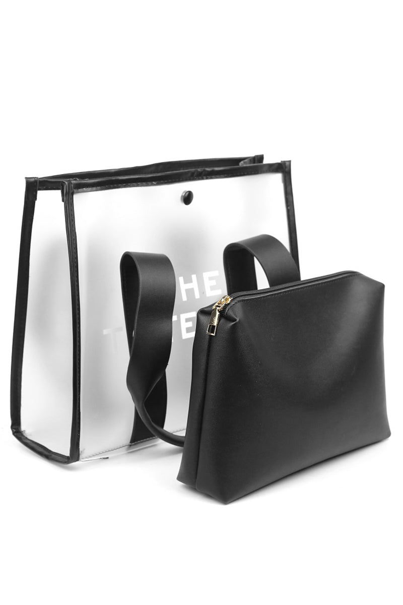 Zenana Black Transparent The Tote Bag & Pouch Set - Wholesale Accessory Market