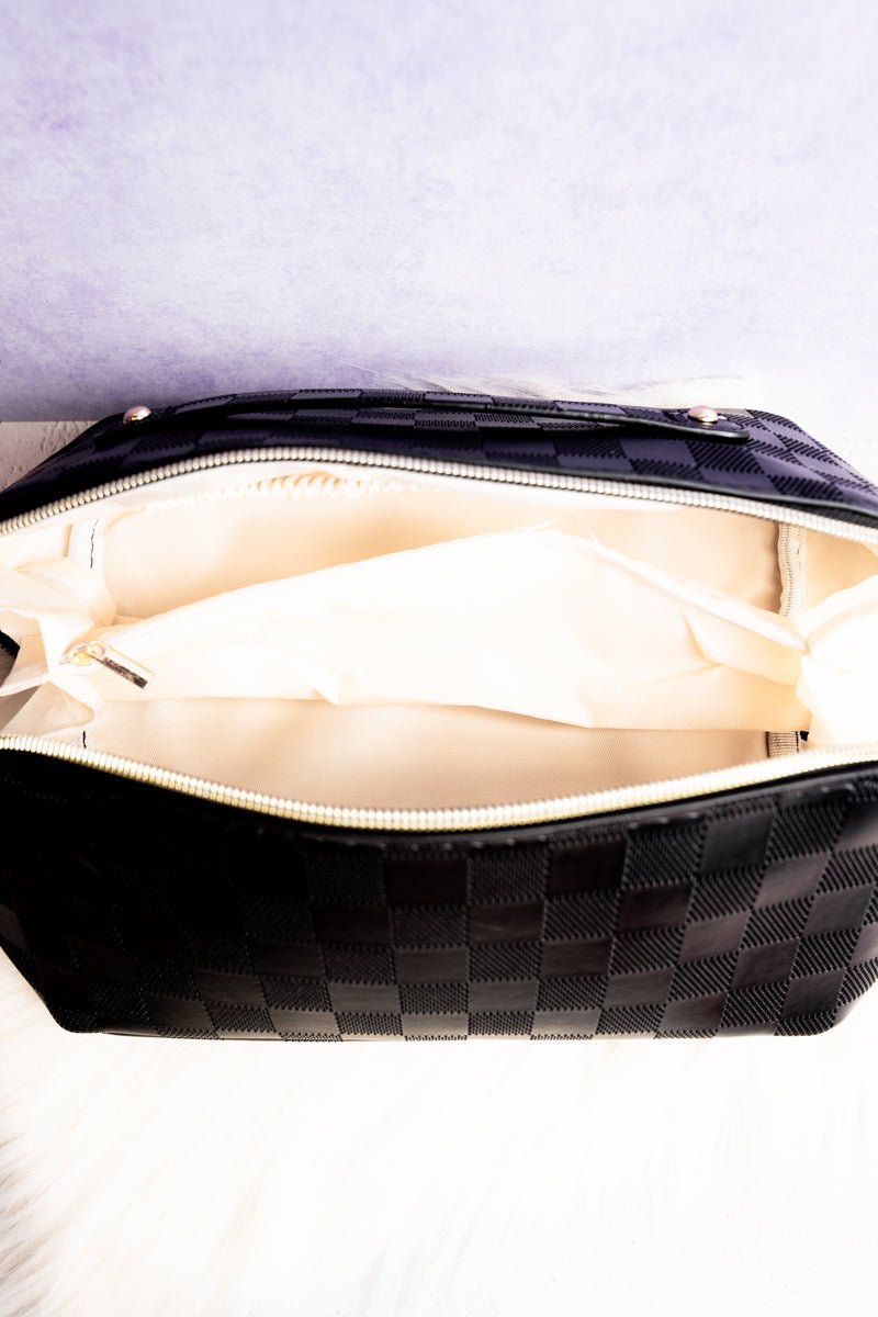 Zenana Get Ready Black Check Expandable Makeup Bag - Wholesale Accessory Market