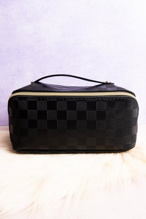 Zenana Get Ready Black Check Expandable Makeup Bag - Wholesale Accessory Market