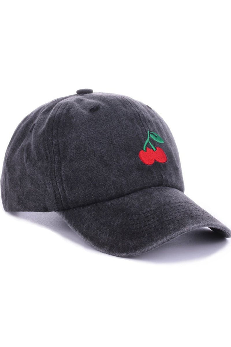 Zenana Embroidered Cherry Black Baseball Cap - Wholesale Accessory Market