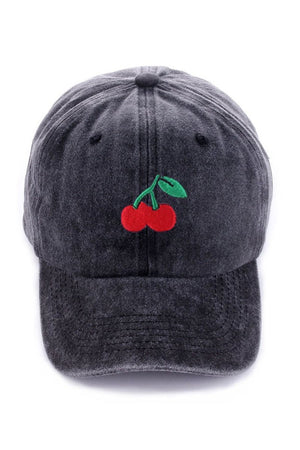 Zenana Embroidered Cherry Black Baseball Cap - Wholesale Accessory Market