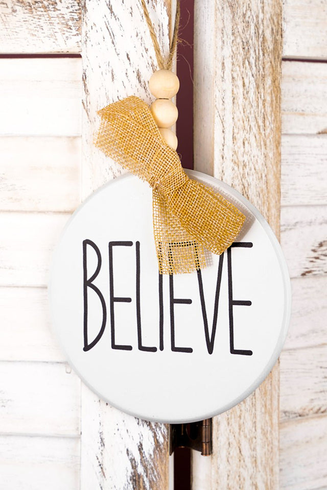 5 x 5 'Believe' Metal Disk Ornament - Wholesale Accessory Market