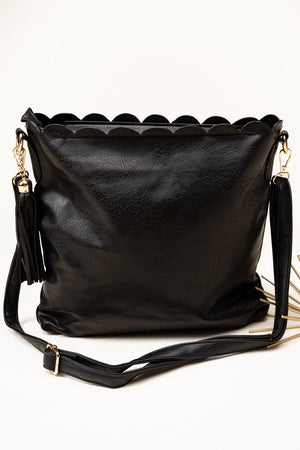 NGIL Black Faux Leather Sabina Scalloped Crossbody Tote - Wholesale Accessory Market