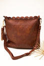 NGIL Brown Faux Leather Sabina Scalloped Crossbody Tote - Wholesale Accessory Market