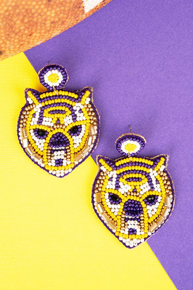 Purple Tiger Seed Bead Earrings - Wholesale Accessory Market