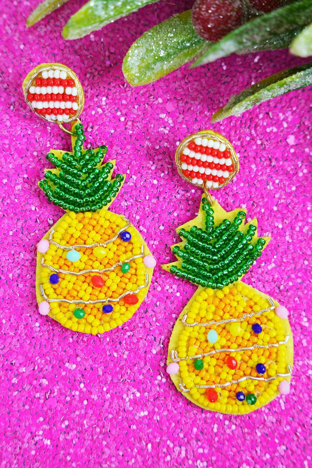 Christmas Pineapple Seed Bead Earrings - Wholesale Accessory Market