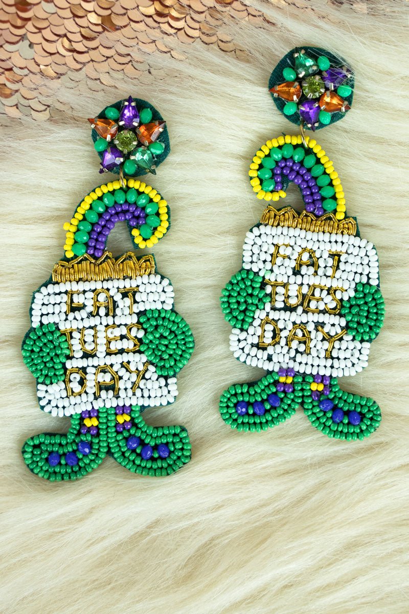 Mardi Gras 'Fat Tuesday' Jester Seed Bead Earrings - Wholesale Accessory Market