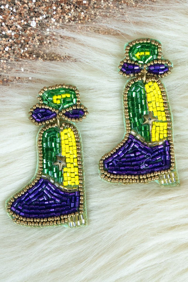 Mardi Gras Boots Seed Bead Earrings - Wholesale Accessory Market