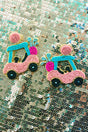 Pink Golf Cart Seed Bead Earrings - Wholesale Accessory Market