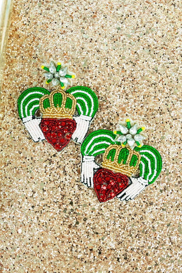 Mardi Gras King Crown Seed Bead Earrings - Wholesale Accessory Market