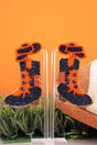 Twirling Into Gameday Orange and Navy Boots Seed Bead Earrings - Wholesale Accessory Market