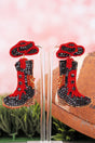 Twirling Into Gameday Red and Black Boots Seed Bead Earrings - Wholesale Accessory Market