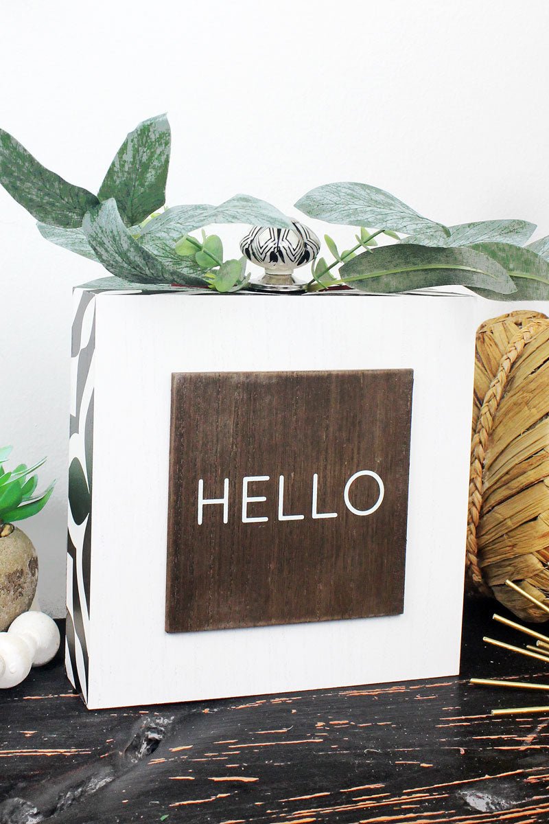 SALE! 9.25 x 7.75 'Hello' Botanical Wood Tabletop Sign - Wholesale Accessory Market