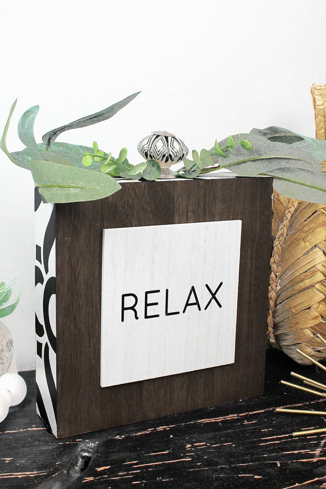 SALE! 9.25 x 7.75 'Relax' Botanical Wood Tabletop Sign - Wholesale Accessory Market