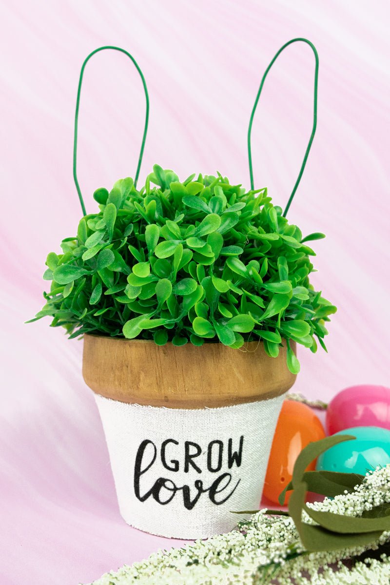 SALE! 8.75 x 5 'Grow Love' Bunny Ear Planter with Artificial Plant - Wholesale Accessory Market