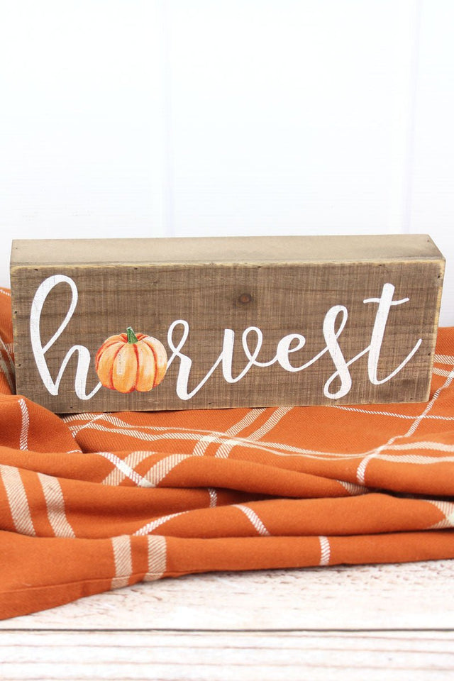 4.5 x 12 'Harvest' Pumpkin Wood Box Sign - Wholesale Accessory Market