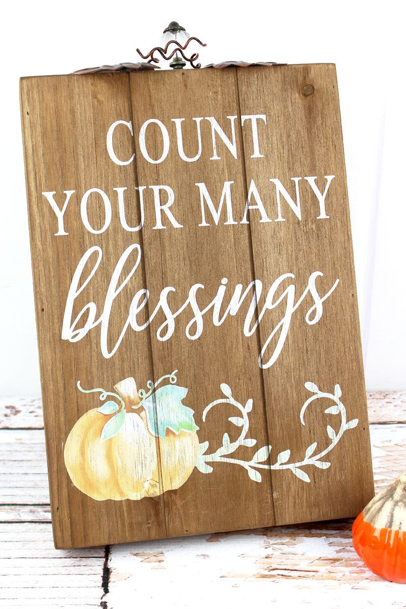 14.5 x 9 'Blessings' Wood Pumpkin Box Sign - Wholesale Accessory Market