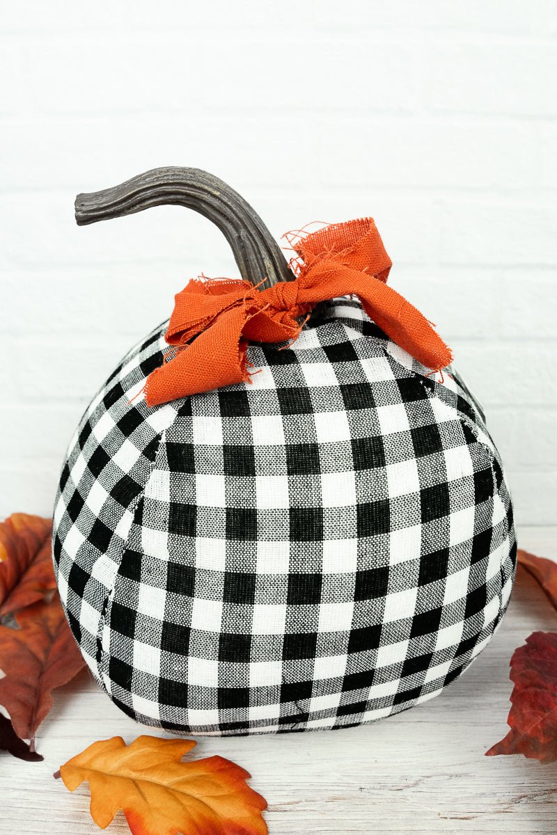 8 x 8 Happy Harvest Black Plaid Fabric Pumpkin - Wholesale Accessory Market