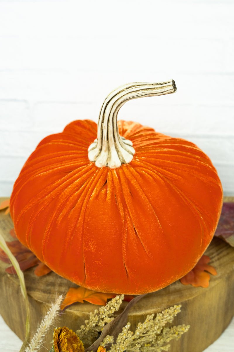 6.5 x 7.5 Autumn Harvest Orange Velvet Pumpkin - Wholesale Accessory Market