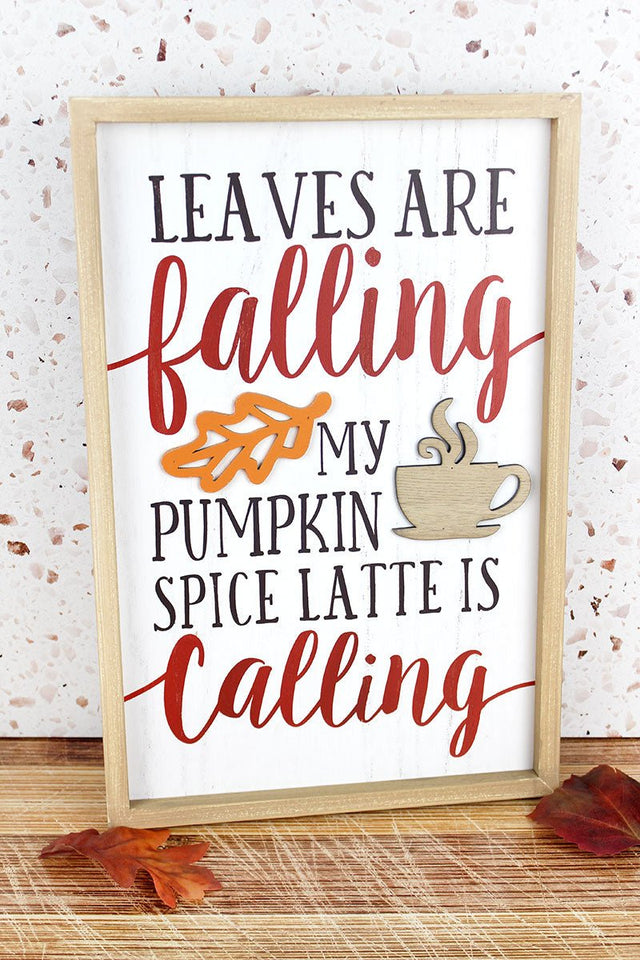 15.75 x 10.5 'Leaves Are Falling' Wood Framed Pumpkin Spice Sign - Wholesale Accessory Market