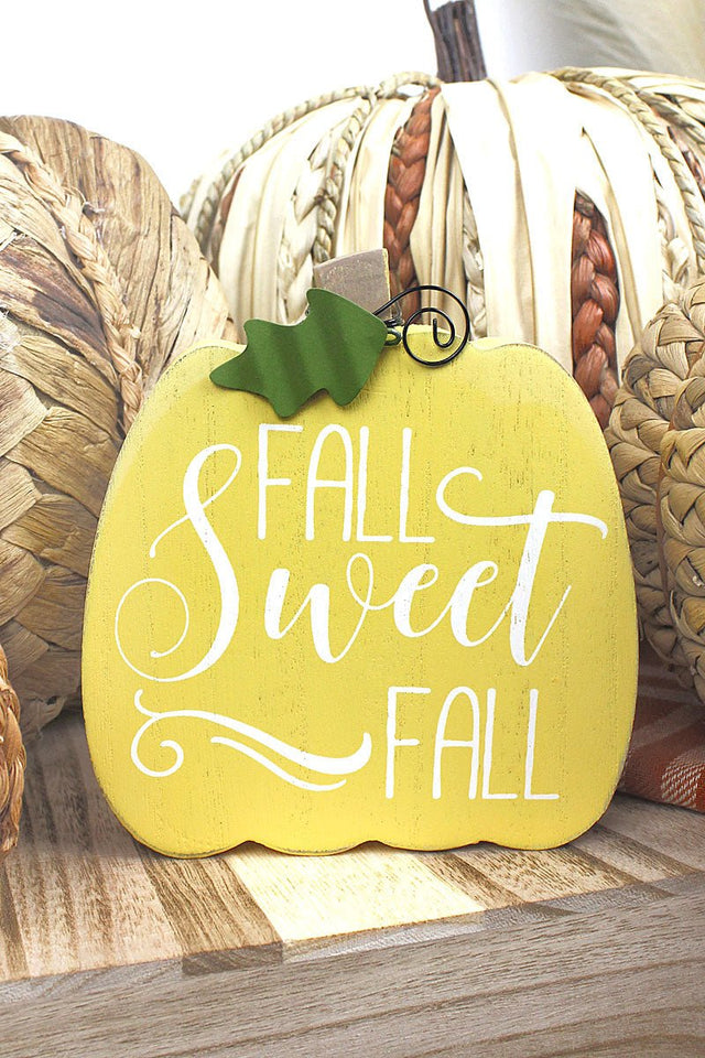 5.5 x 5 'Fall Sweet Fall' Wood Tabletop Pumpkin - Wholesale Accessory Market