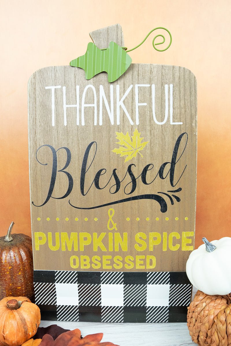 15.25 x 8.25 'Pumpkin Spice Obsessed' Plaid Pumpkin Easel Sign - Wholesale Accessory Market